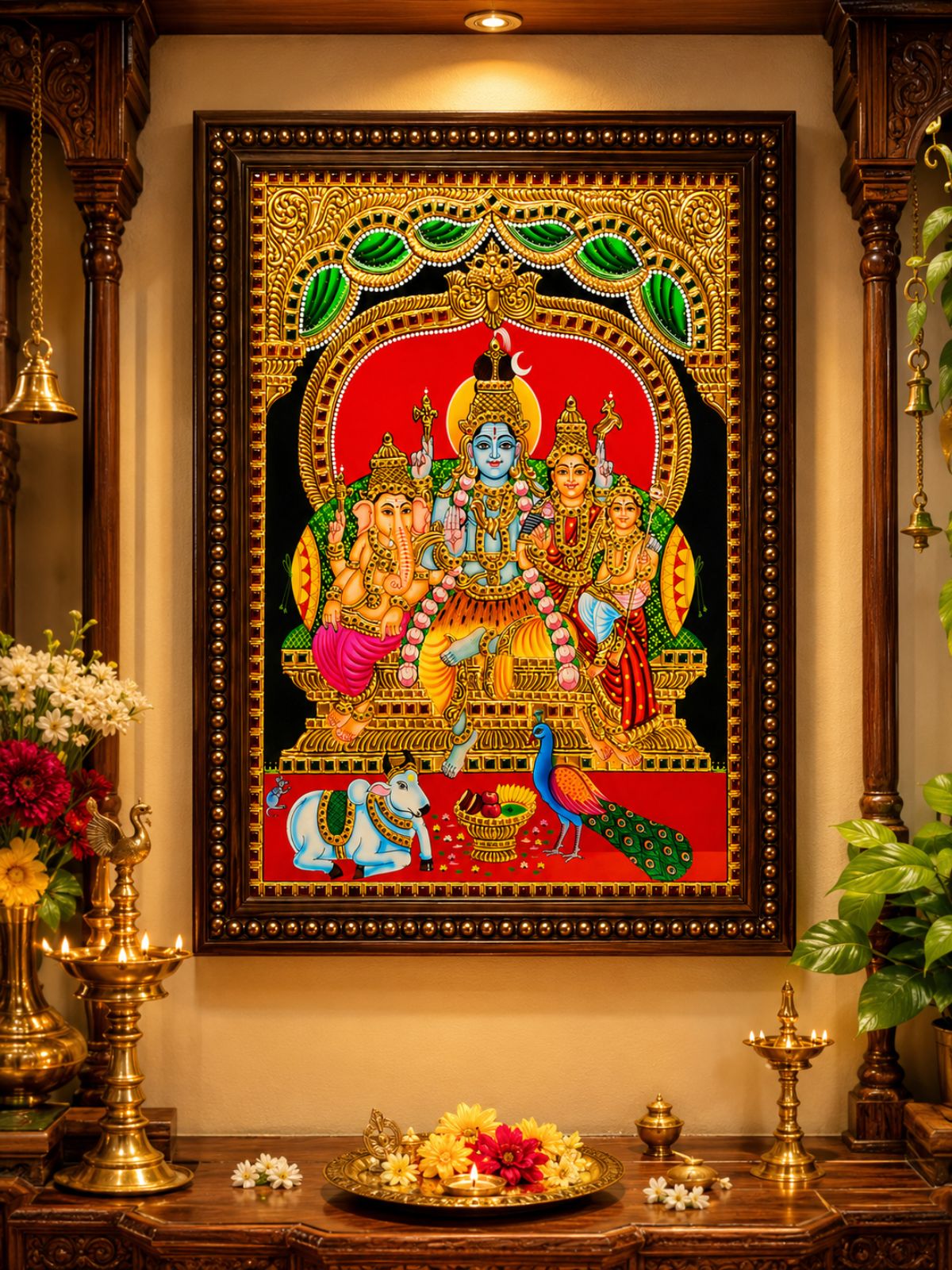 Athirupa | Lord Shiva Parivar 2D Flat Design Tanjore Painting.